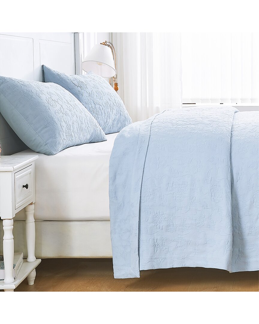 Melange Mélange Home Sophia Matelasse Embroidery Coverlet Set In Blue