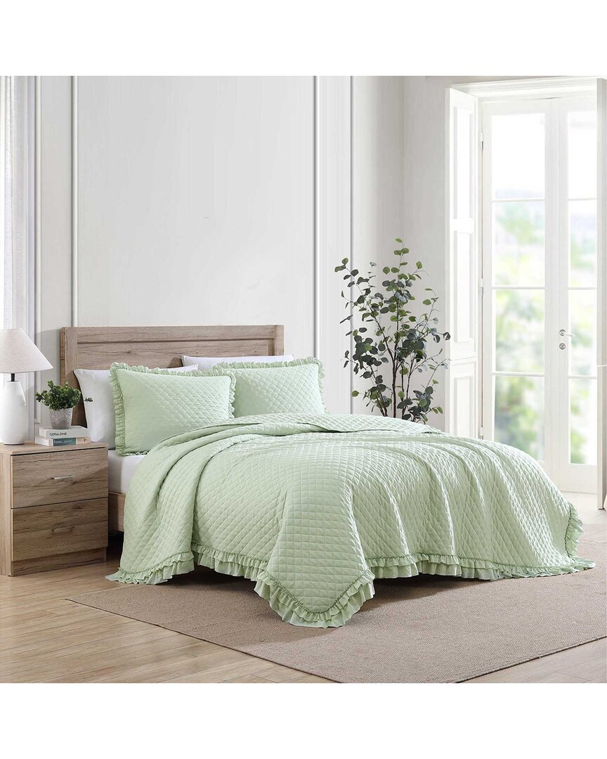 Shop Laura Ashley Claire Reversible Quilt Set In Green