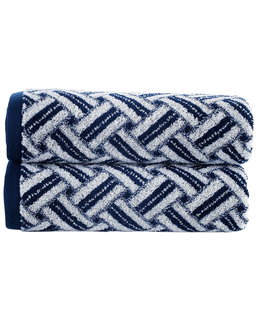 Brooks Brothers Criss Cross Stripe 2pc Bath Towels In Navy