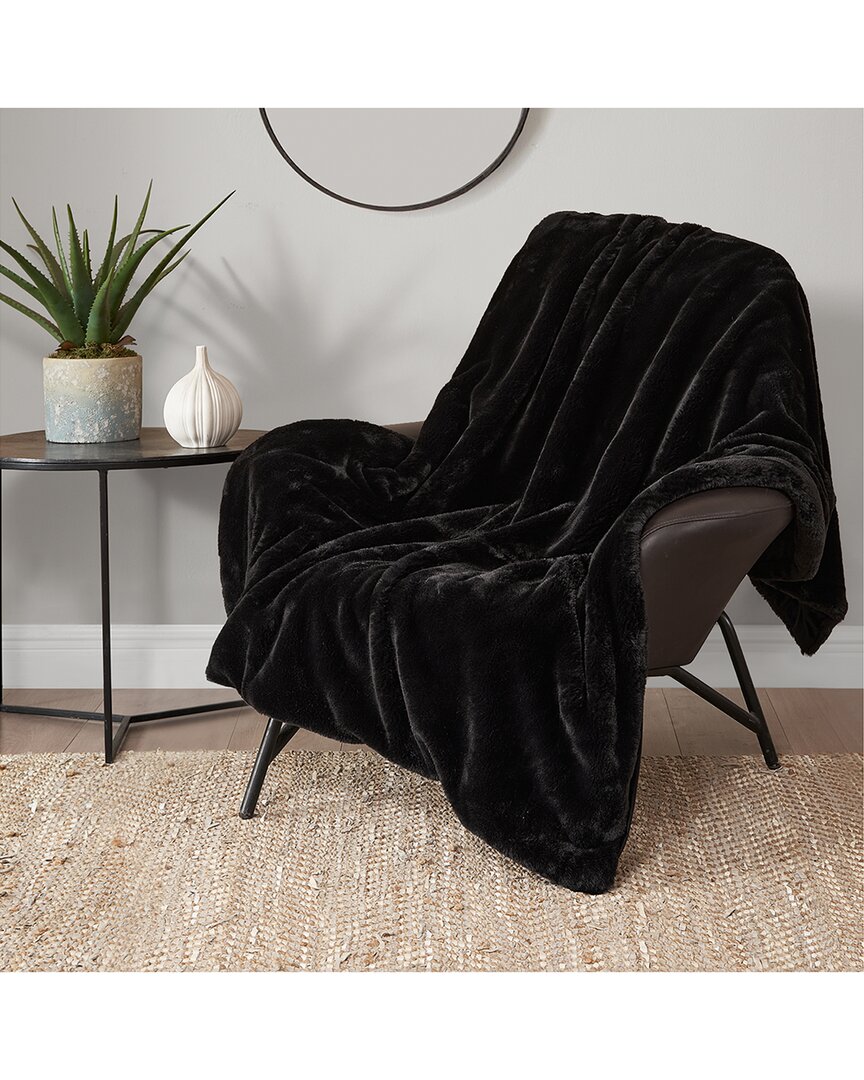 Lucky Brand Solid Fuzzy Throw Blanket In Black