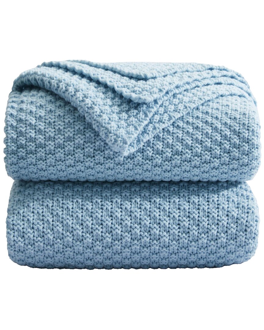 Shop Unikome Soft Knit Throw Blanket In Blue