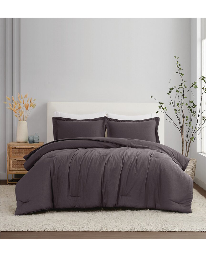 Brooklyn Loom Solid Linen 3pc Comforter Set In Gray