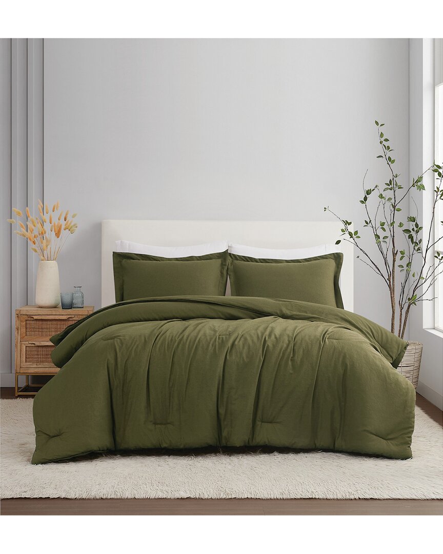 Brooklyn Loom Solid Linen 3pc Comforter Set In Green