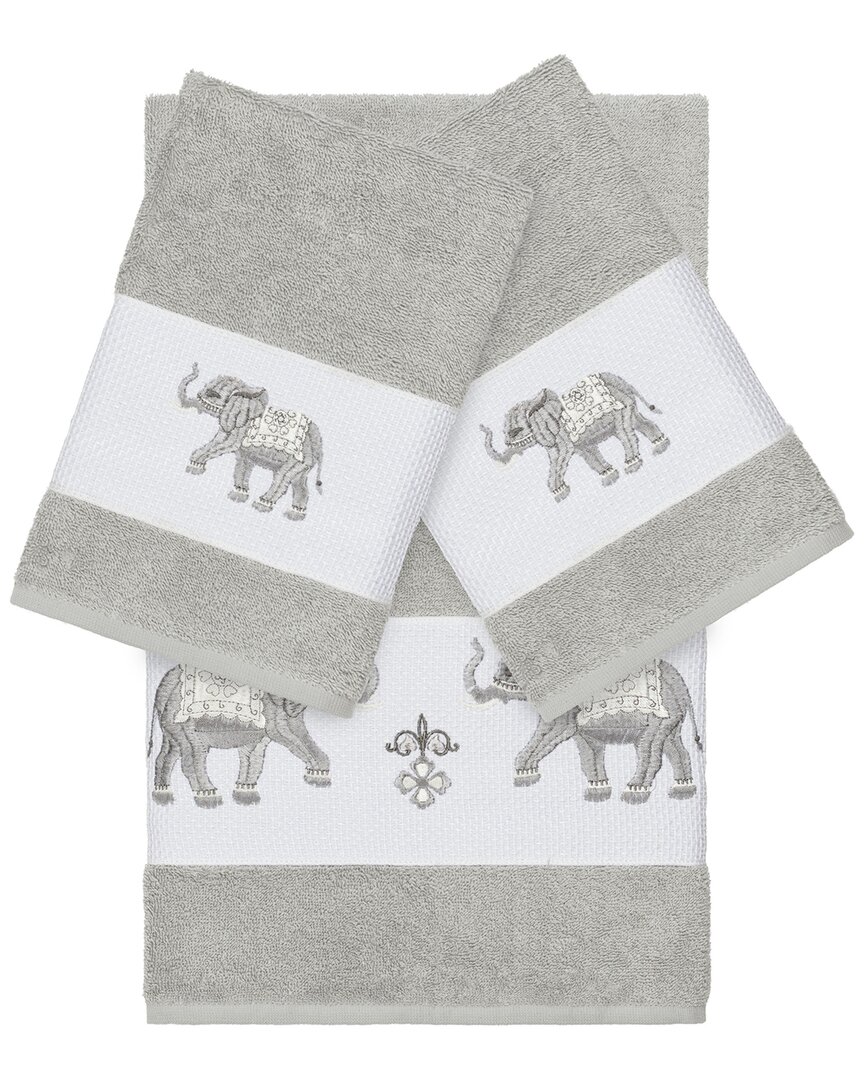 Linum Home Textiles Quinn Turkish Cotton 3pc Embellished Towel Set In Gray
