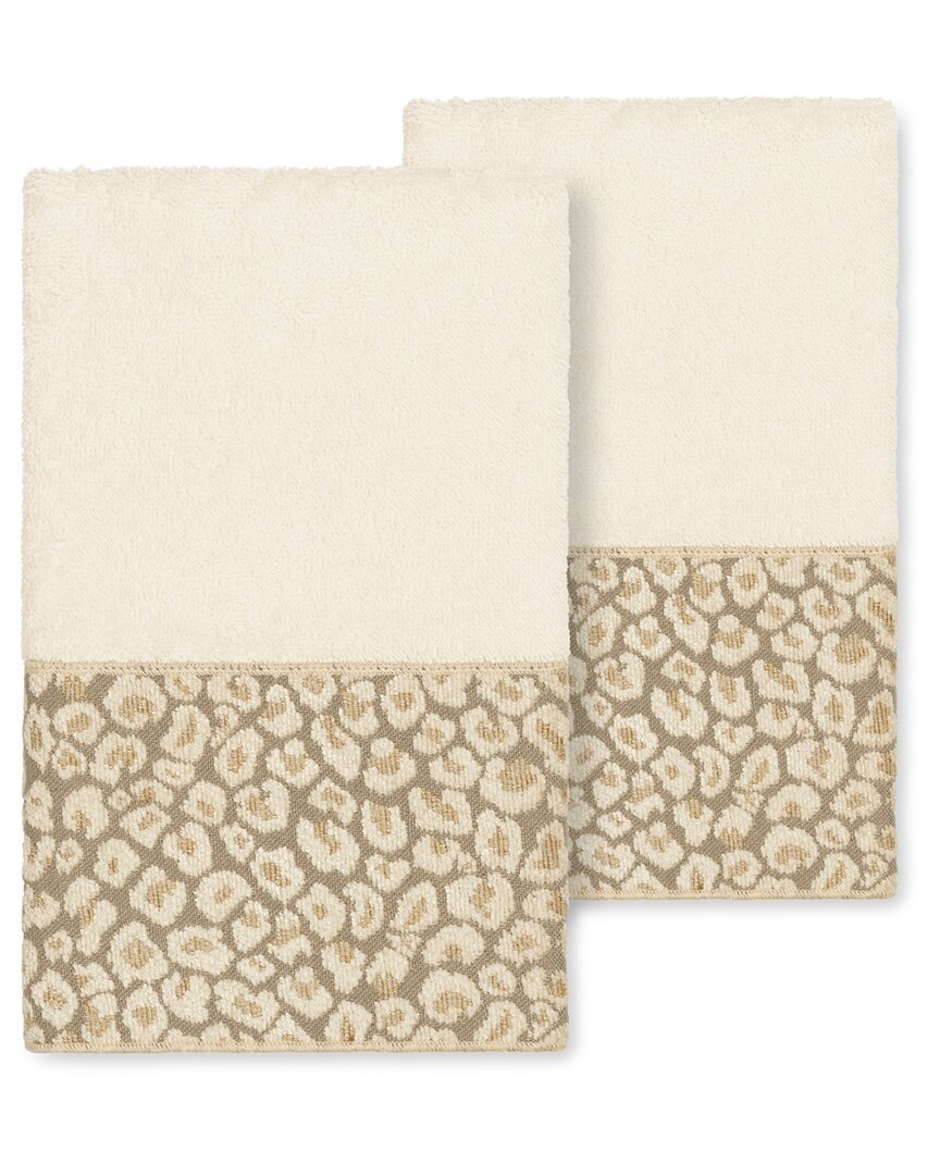 Linum Home Textiles Spots Turkish Cotton 2pc Embellished Hand Towel Set