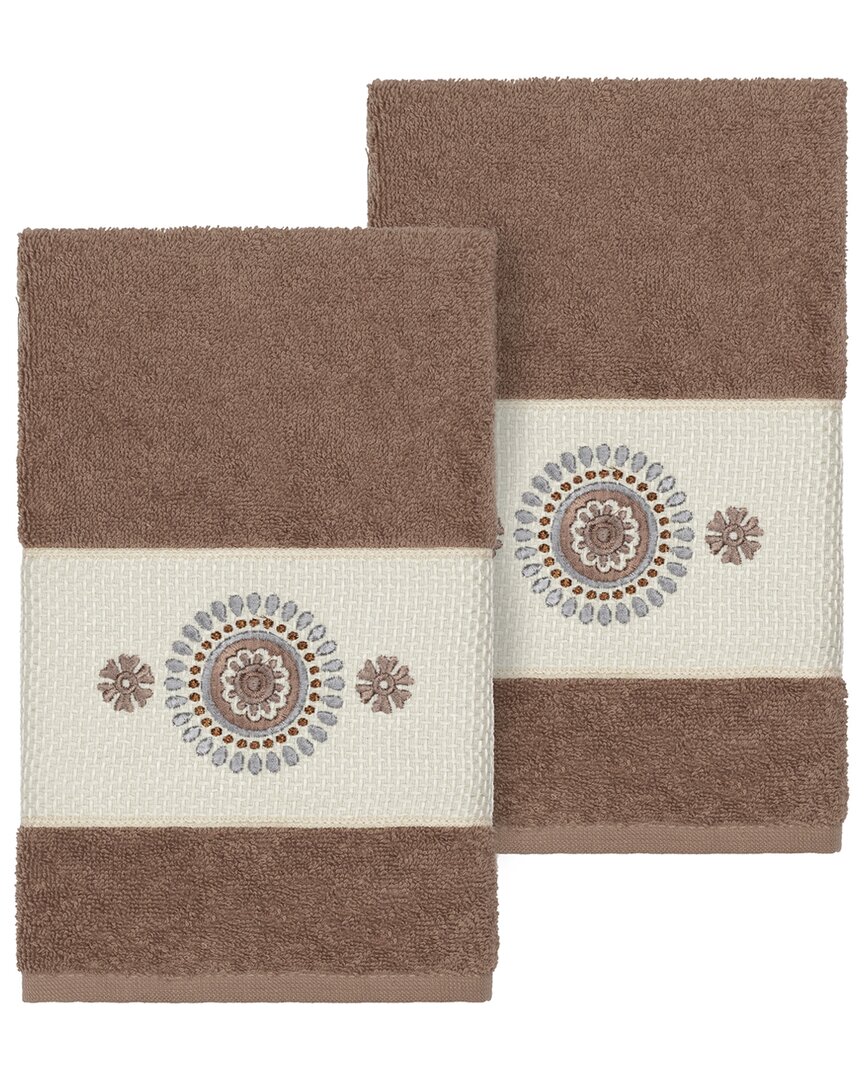 Linum Home Textiles Isabelle Turkish Cotton 2pc Embellished Hand Towel Set