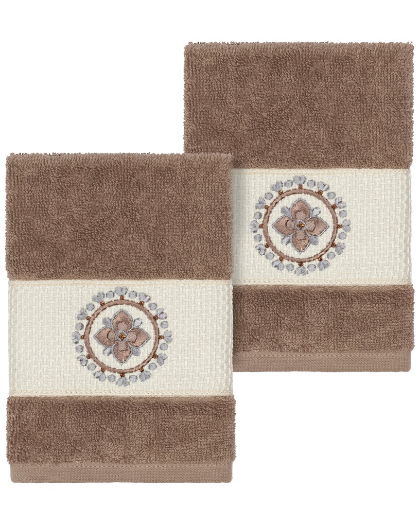 Linum Home Textiles Isabelle Turkish Cotton 2pc Embellished Washcloth Set