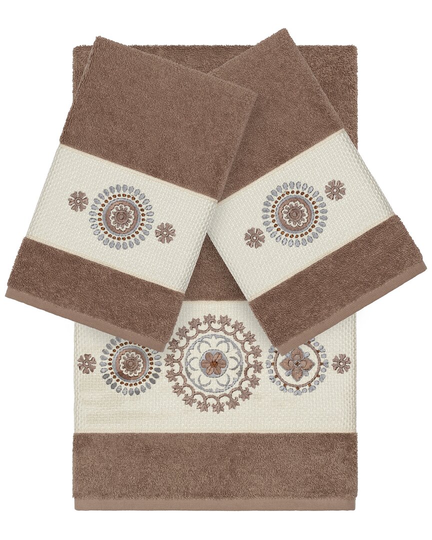 LINUM HOME TEXTILES LINUM HOME TEXTILES ISABELLE TURKISH COTTON 3PC EMBELLISHED TOWEL SET