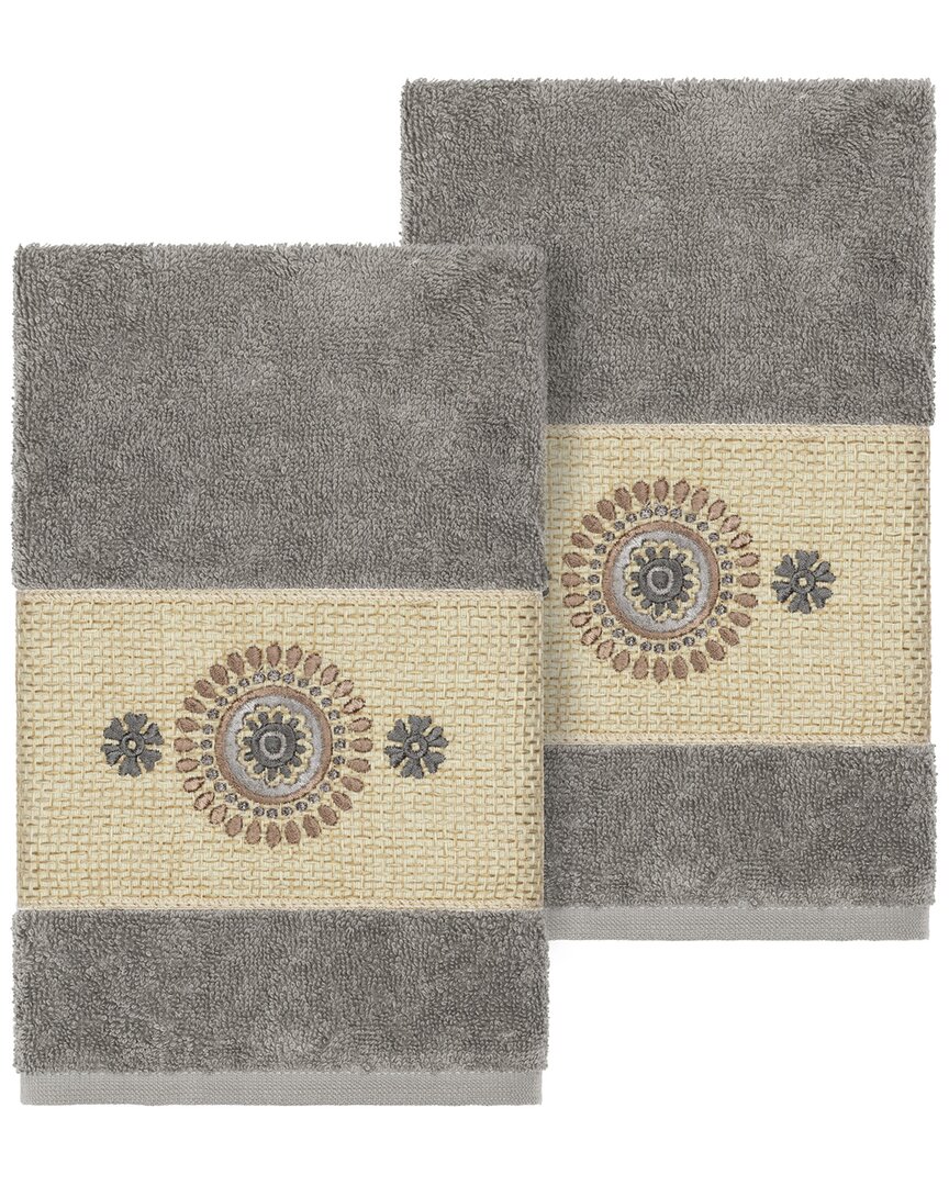 LINUM HOME TEXTILES LINUM HOME TEXTILES ISABELLE TURKISH COTTON 2PC EMBELLISHED HAND TOWEL SET