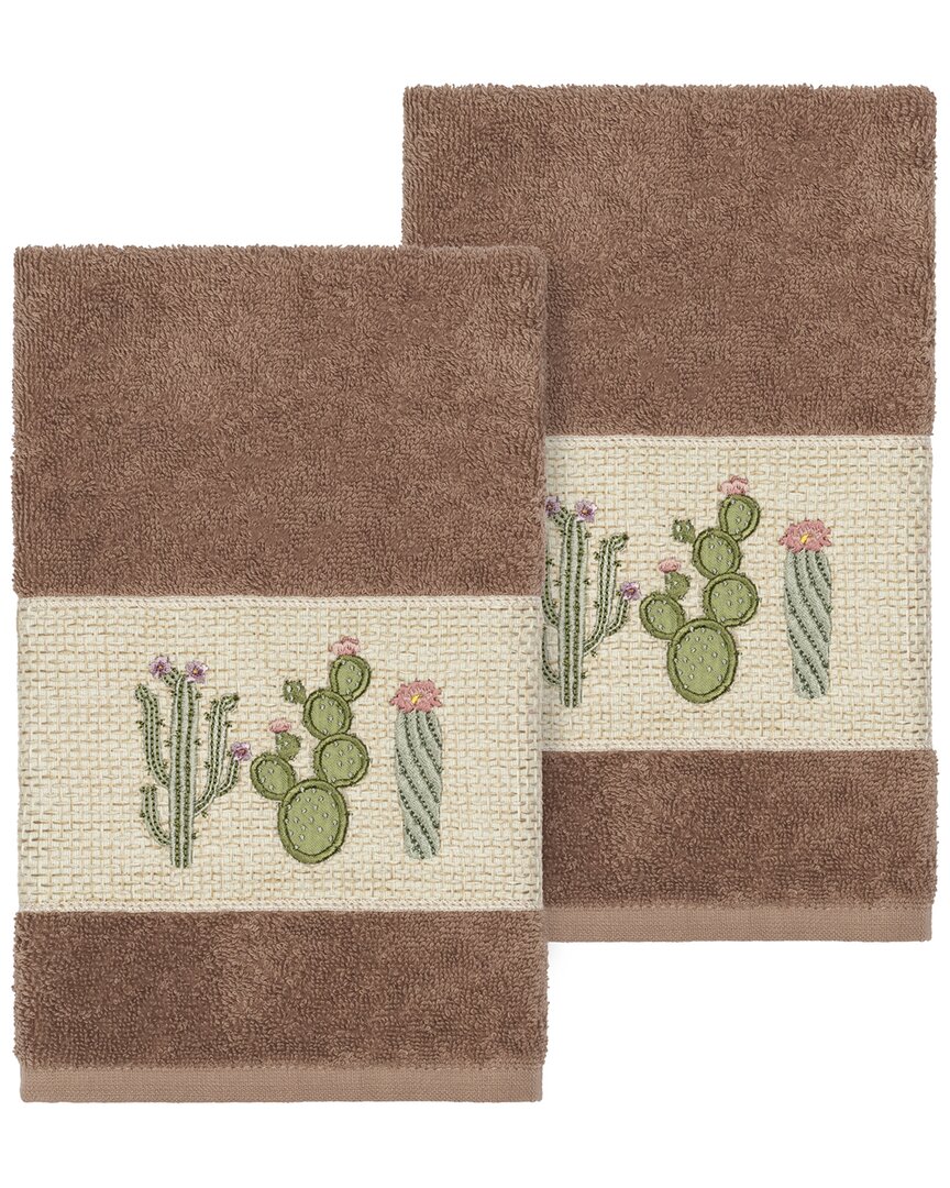 Linum Home Textiles Mila Turkish Cotton 2pc Embellished Hand Towel Set