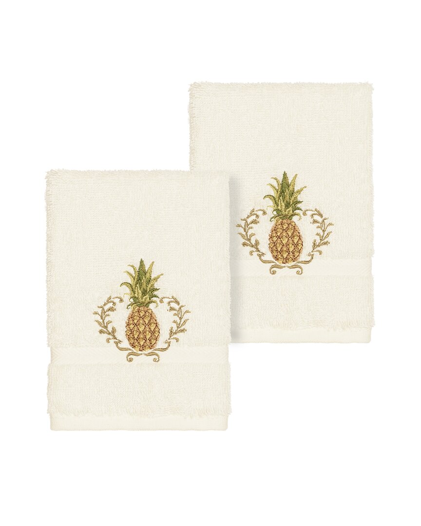 Linum Home Textiles Welcome Turkish Cotton 2pc Embellished Washcloth Set