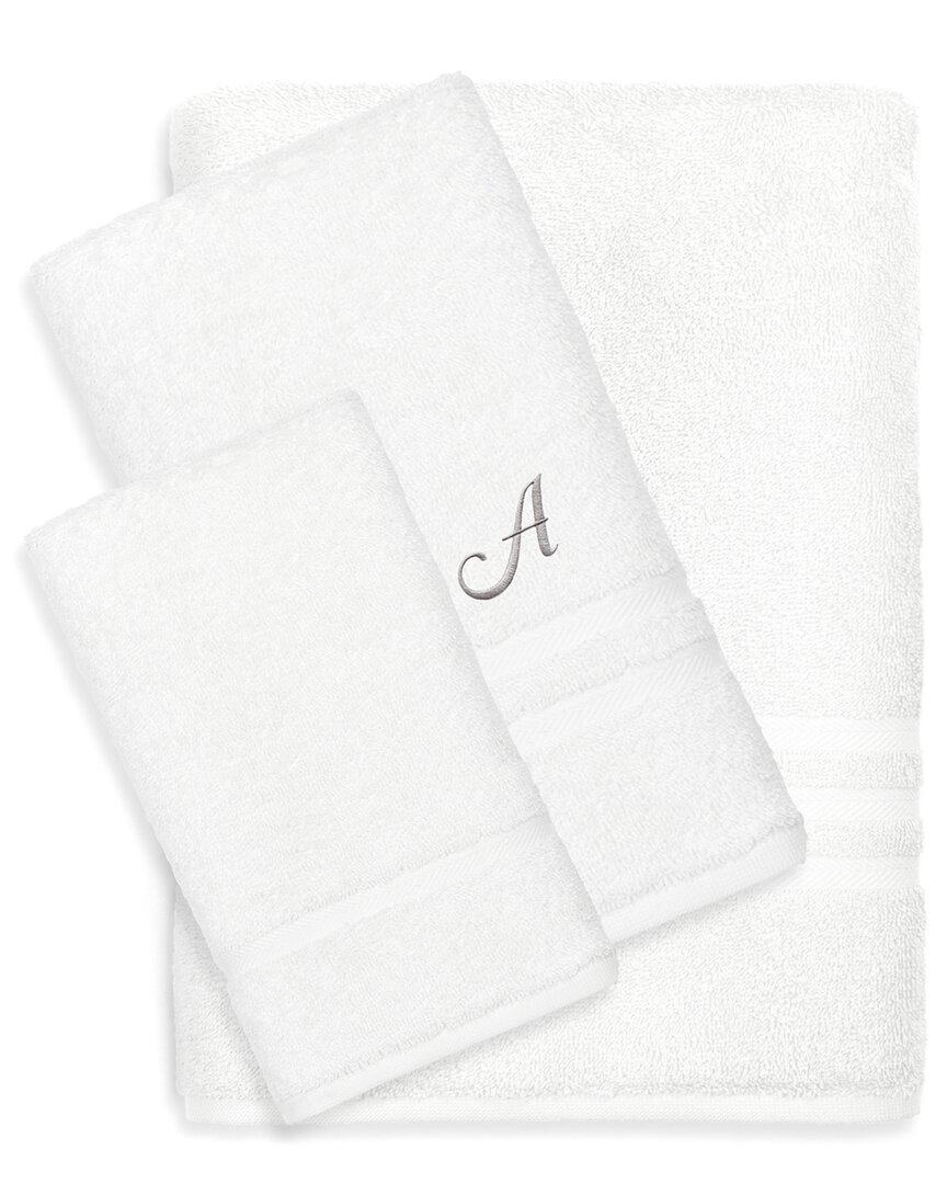 Linum Home Textiles Monogram Turkish Cotton 3pc Denzi Towel Set (a-z) In White