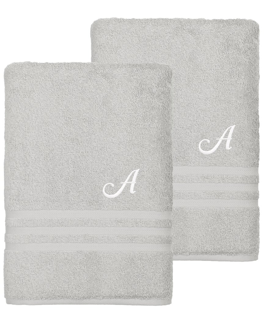 Linum Home Textiles Monogram Turkish Cotton 2pc Denzi Bath Sheet Set (a-z) In Grey