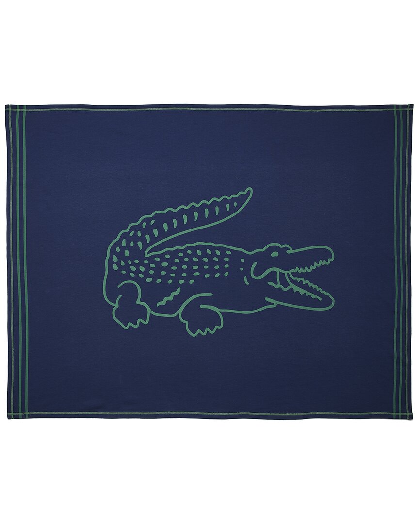 Lacoste Gray With White Stripes Terry Bath Towel With Alligator