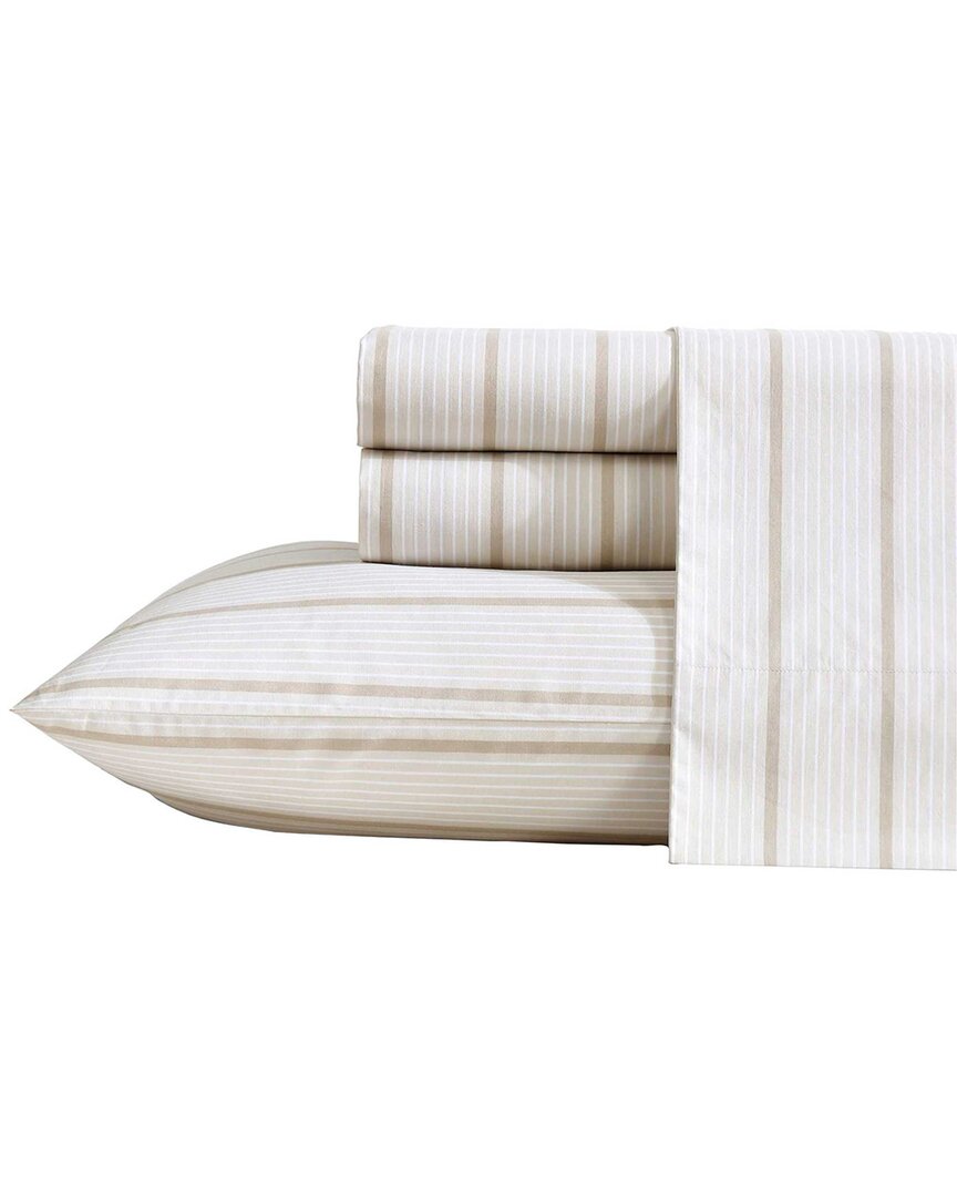 NAUTICA NAUTICA 200 THREAD COUNT MERRICK STRIPE COTTON PERCALE SHEET SET 