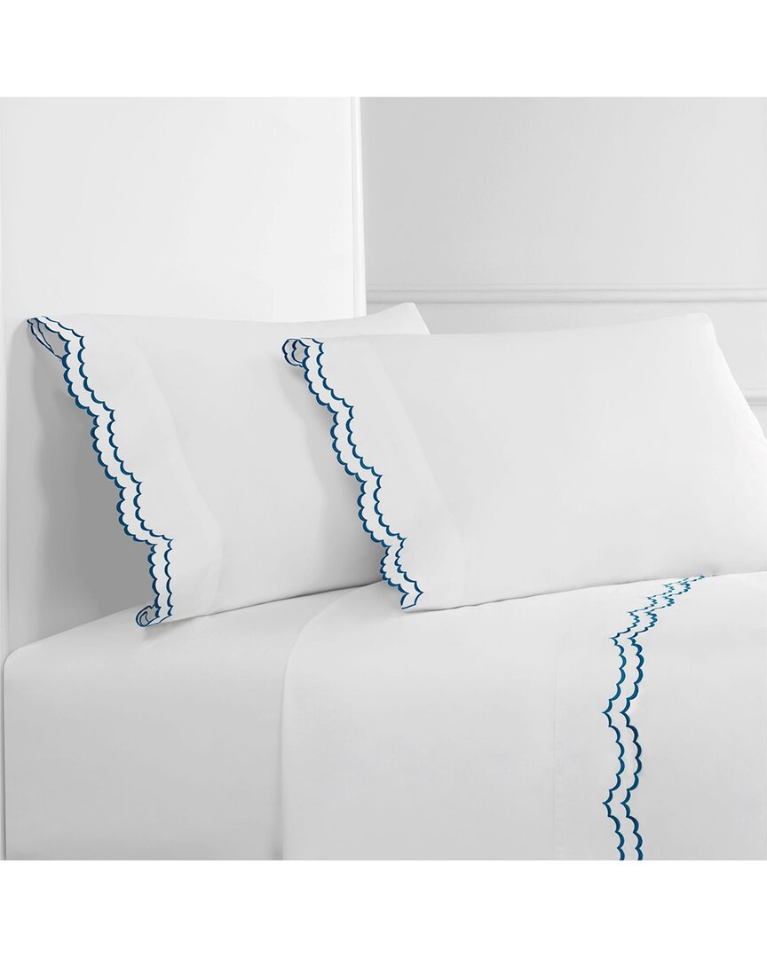 Melange Mélange Home 300 Thread Count Percale Cotton Double Scalloped Embroidery Sheet Set