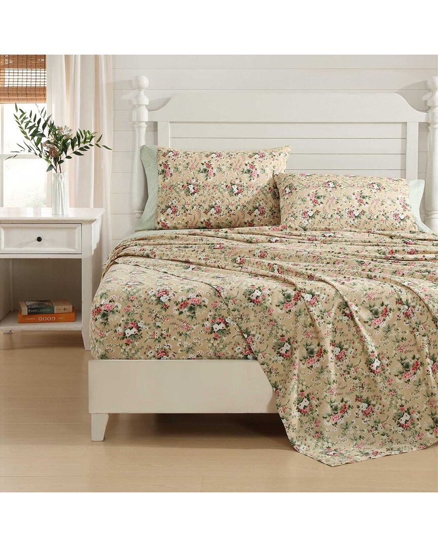Laura Ashley 200 Thread Count Serene Dream Percale Sheet Set In Brown
