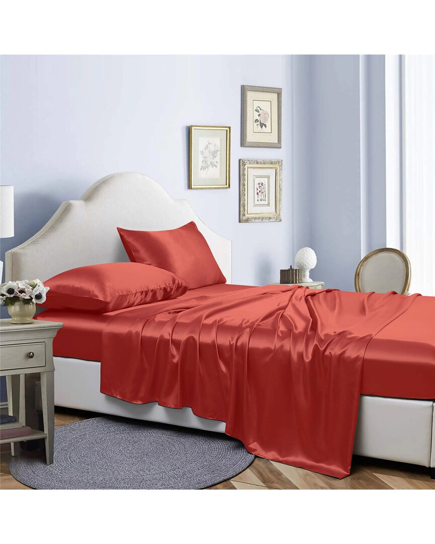 Bibb Home Silky Satin 4 Piece Sheet Set - Orange