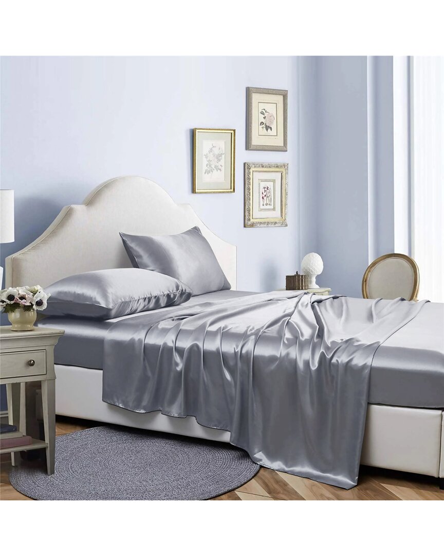 Bibb Home Silky Satin 4 Piece Sheet Set - Light Gr