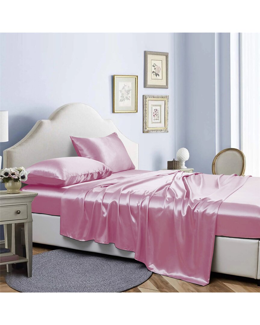 Bibb Home Silky Satin 4 Piece Sheet Set - Pink