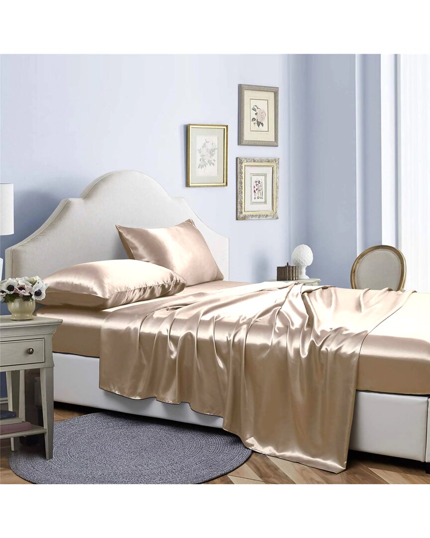 Bibb Home Silky Satin 4 Piece Sheet Set - Taupe
