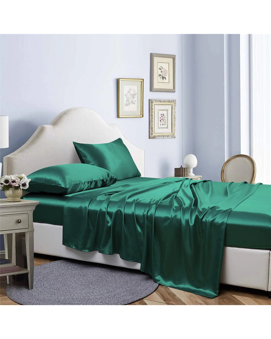 Bibb Home Silky Satin 4 Piece Sheet Set - Green