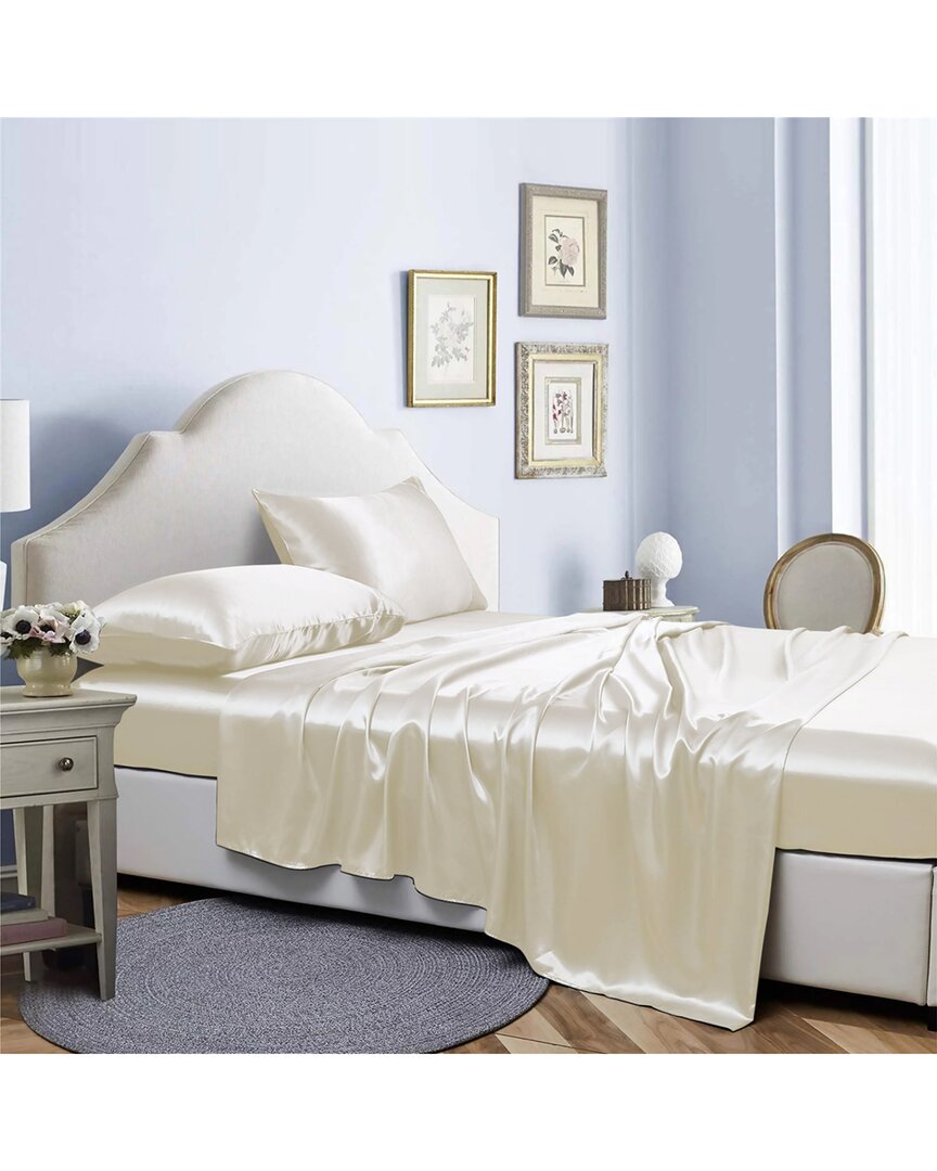 Bibb Home Silky Satin 4 Piece Sheet Set - Ivory