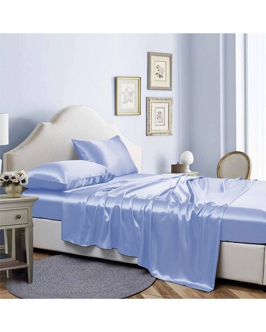 Bibb Home Silky Satin 4 Piece Sheet Set - Light Bl