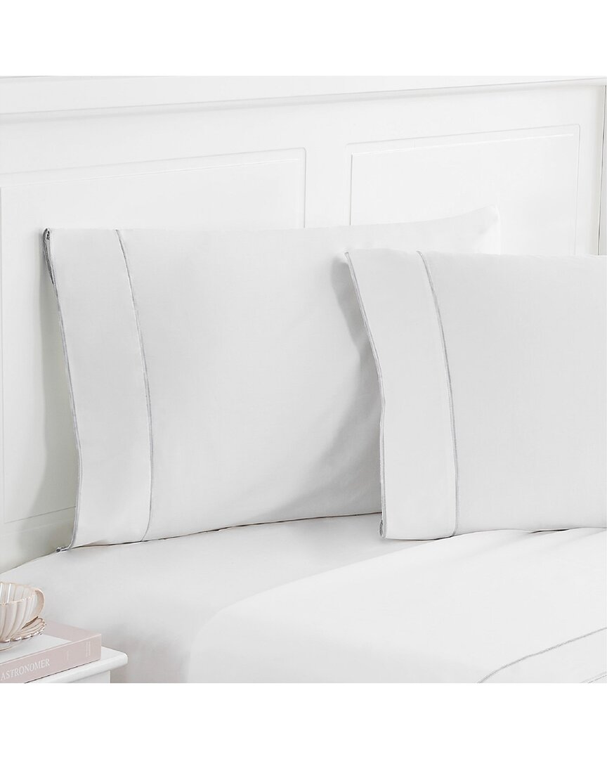 Melange Home 600 Thread Count Framed Embroidery Sateen Cotton Pillowcases In White
