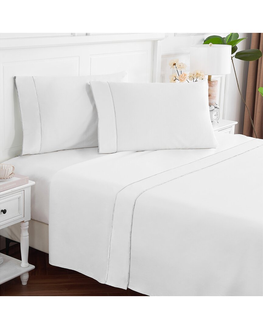 Melange Mélange Home 600 Thread Count Framed Embroidery Sateen Sheet Set In White