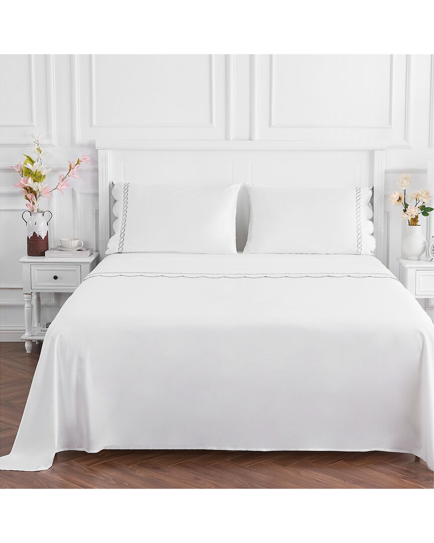 Melange Home 600 Thread Count Scallop Rope Embroidery Cotton Sheet Set In Grey