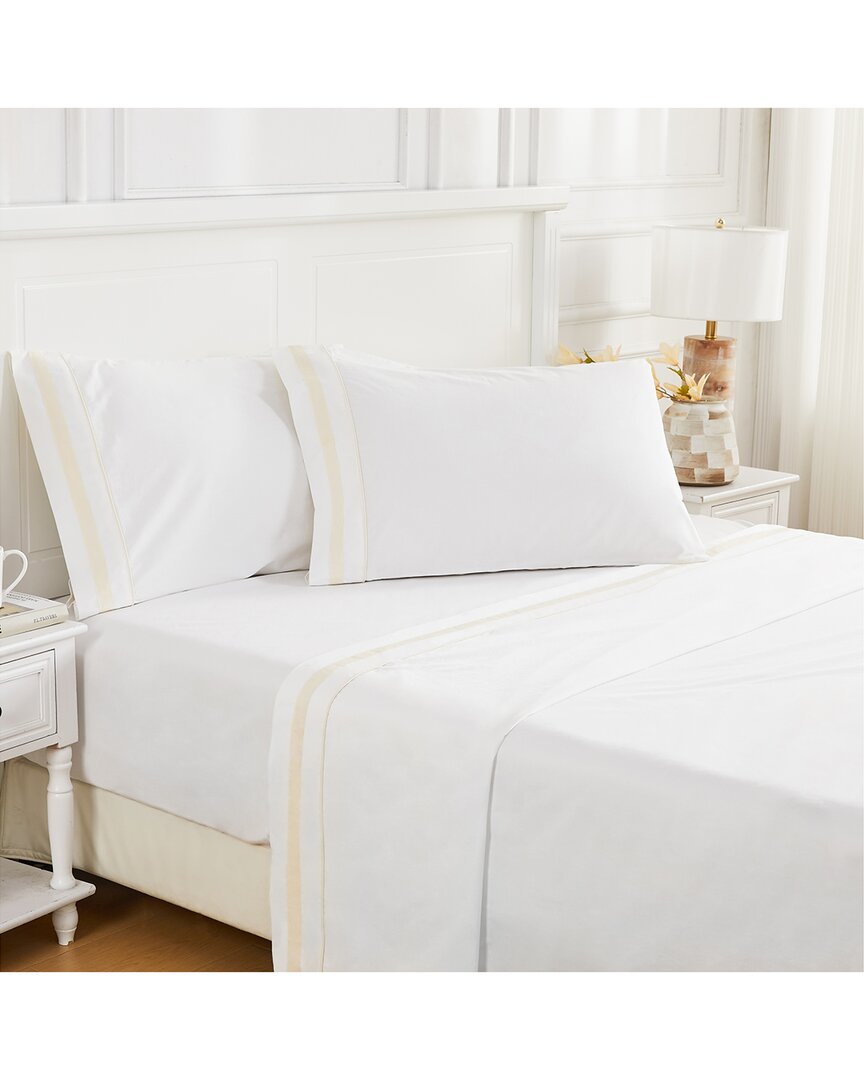 Melange Home 300 Thread Count Percale Cotton Classic Double Border Sheet Set In White