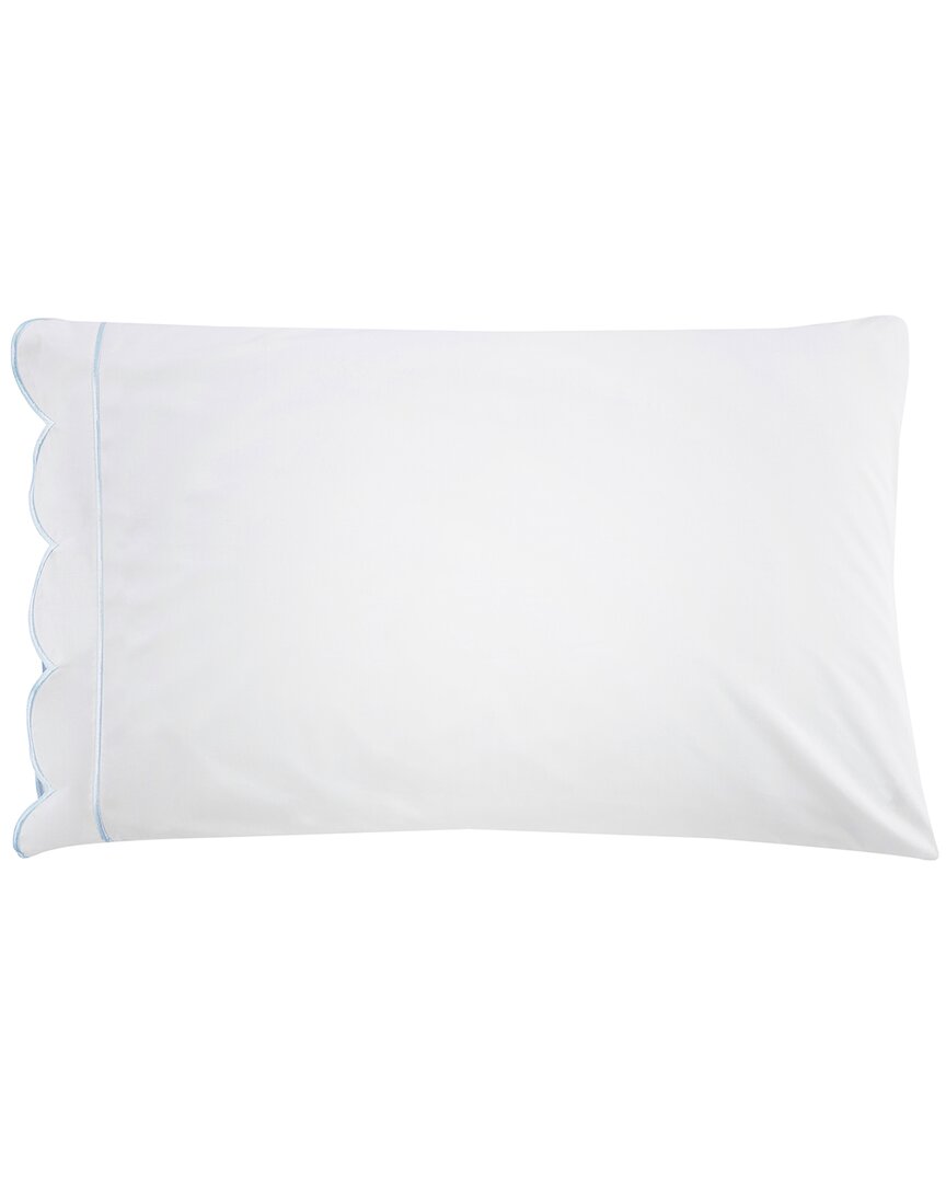 Melange Home 300 Thread Count Scallop Frame Embroidery Percale Cotton Pillowcases In Blue