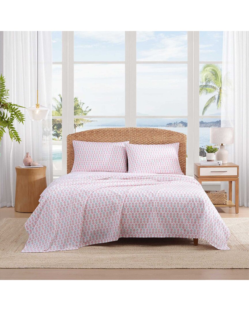 Tommy Bahama 200 Thread Count Pineapple Splash Cotton Percale Sheet Set In Pink