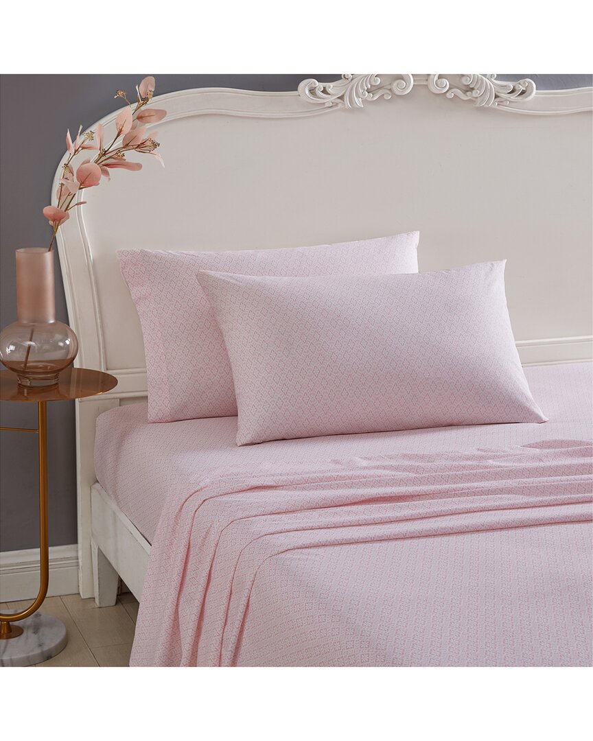 Betsey Johnson Dnu  Diamond Lace Cotton Percale Sheet Set In Pink