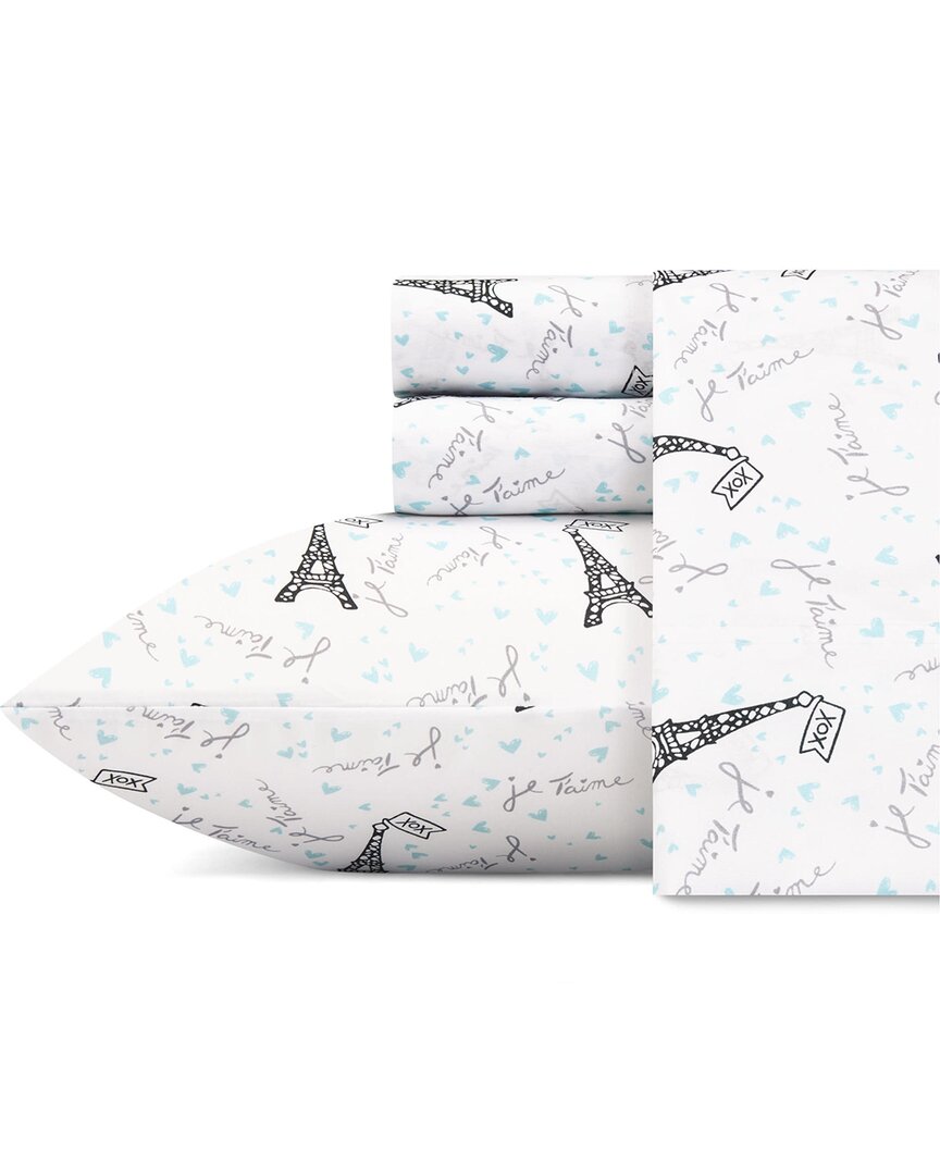 Betsey Johnson Dnu  Je Taime Paris Ultra Soft Microfiber Sheet Set In Blue