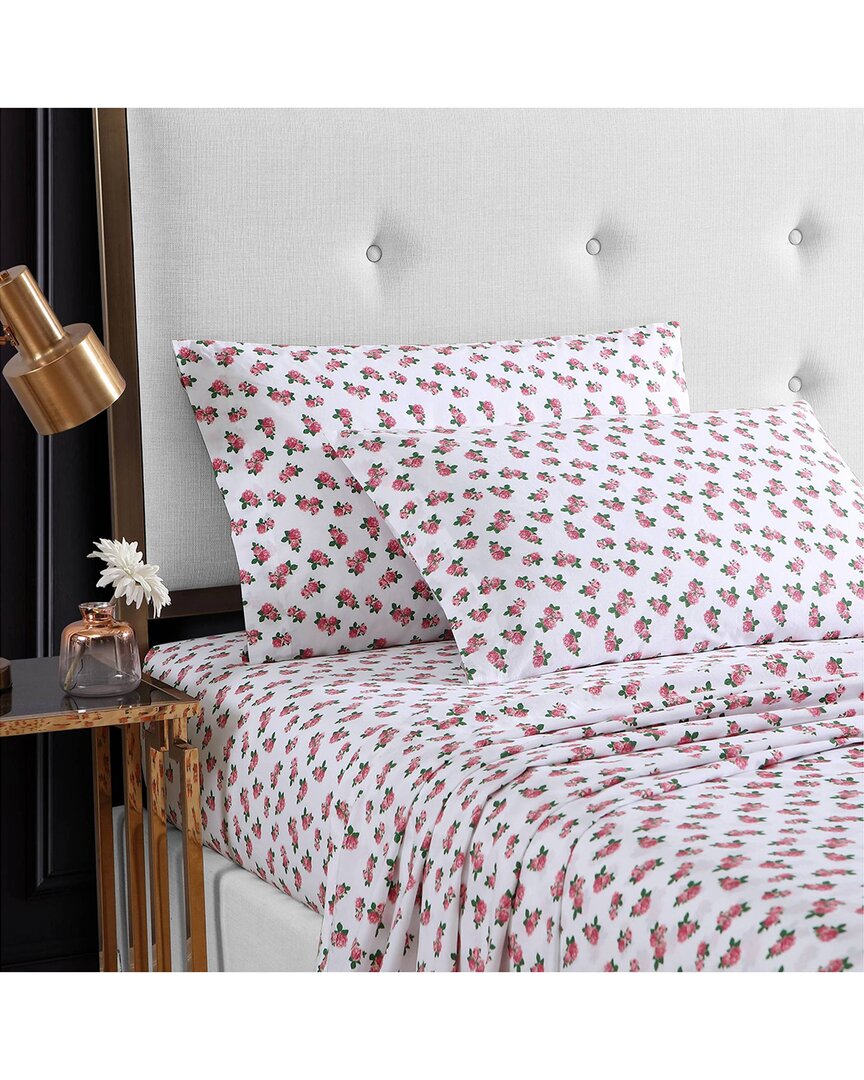 Betsey Johnson Dnu  Teeny Tiny Roses Cotton Percale Sheet Set In Pink