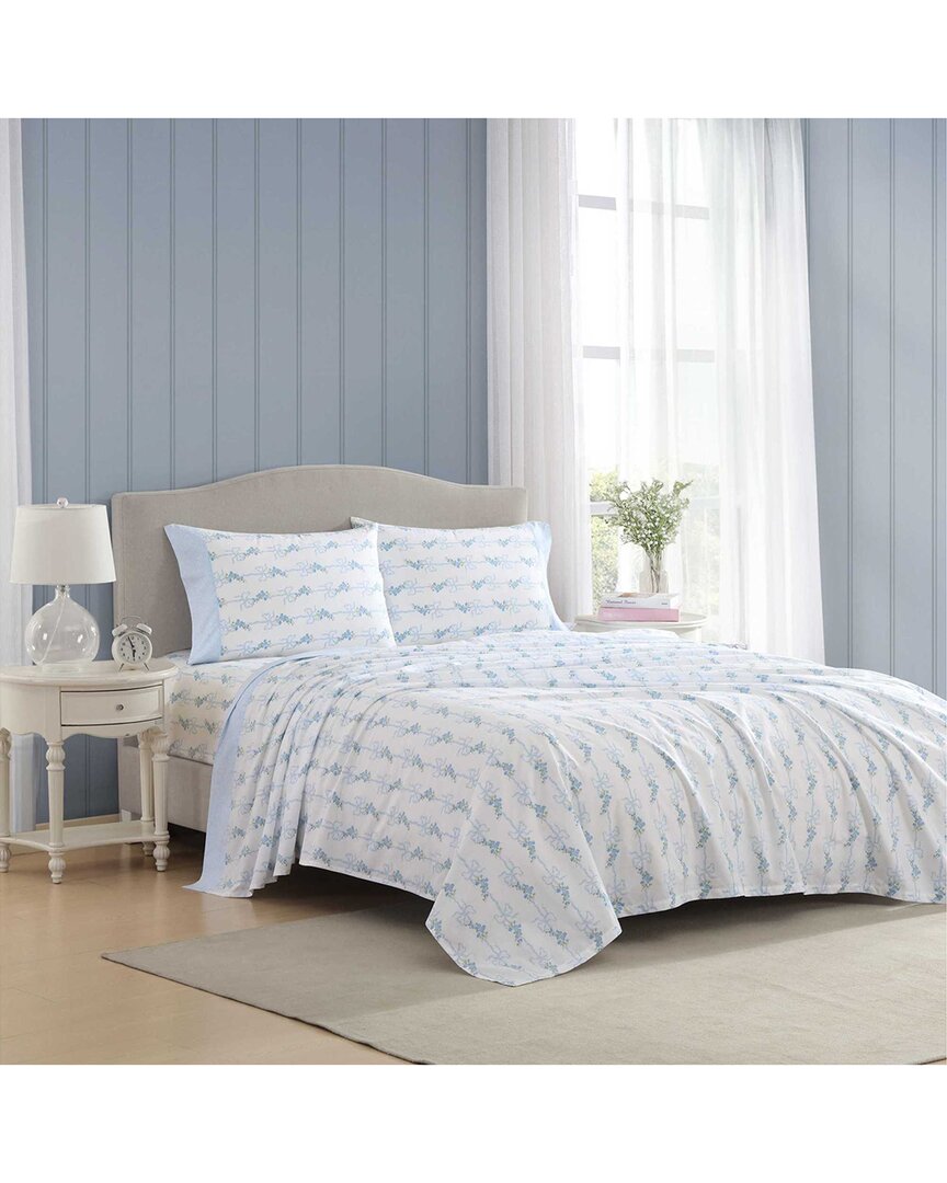 Laura Ashley 200 Thread Count Floral Ribbon Cotton Percale Sheet Set
