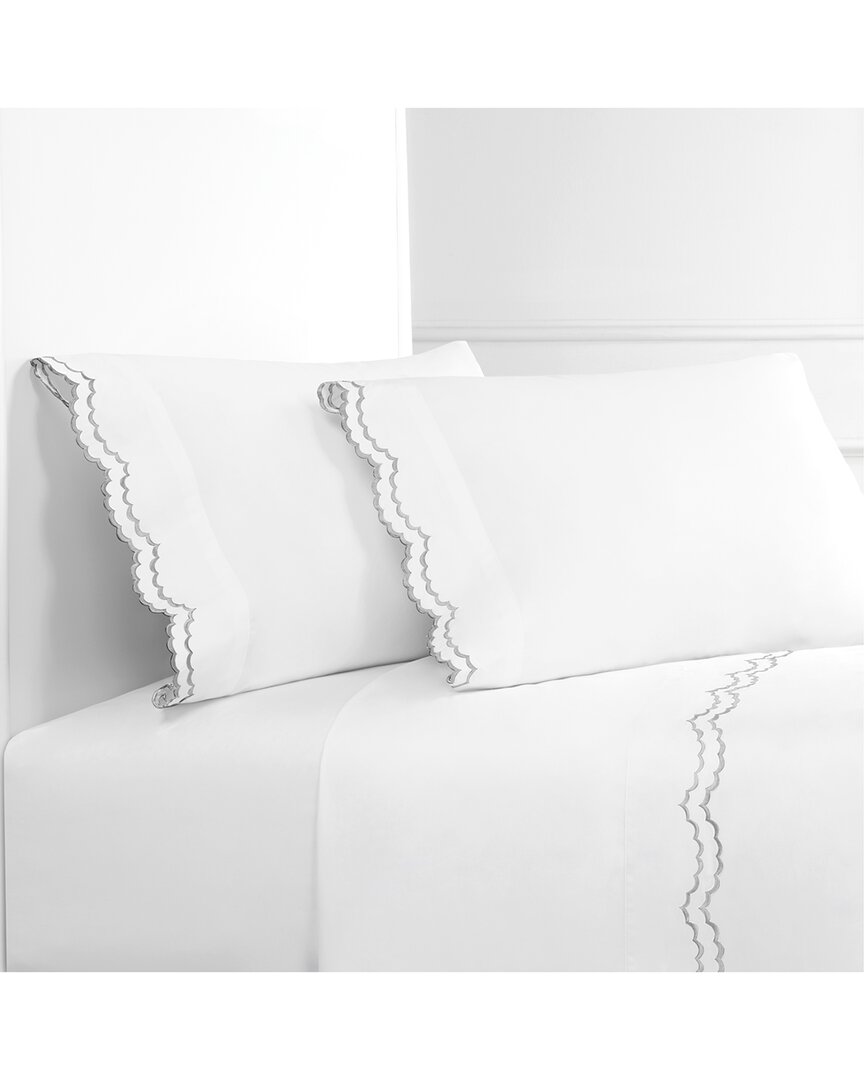 Melange Home Double Scalloped Embroidered Sheet Set In Grey