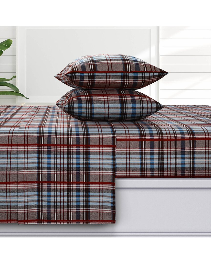 Azores Home Azores Brentwood Printed Flannel 170-gsm Extra Deep Pocket Sheet Set In Brown