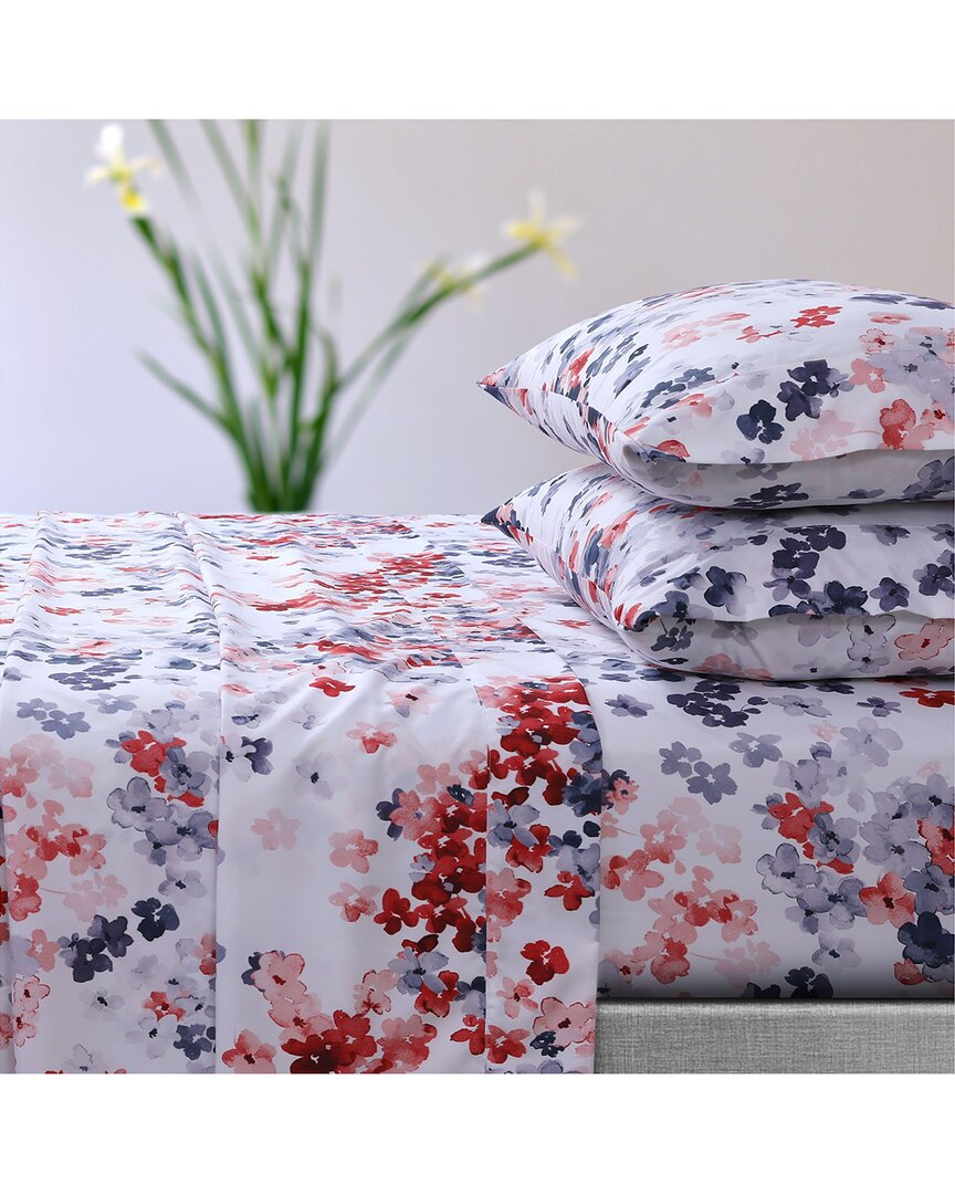 Azores Home Juliette Printed Deep Pocket Sheet Set In Red