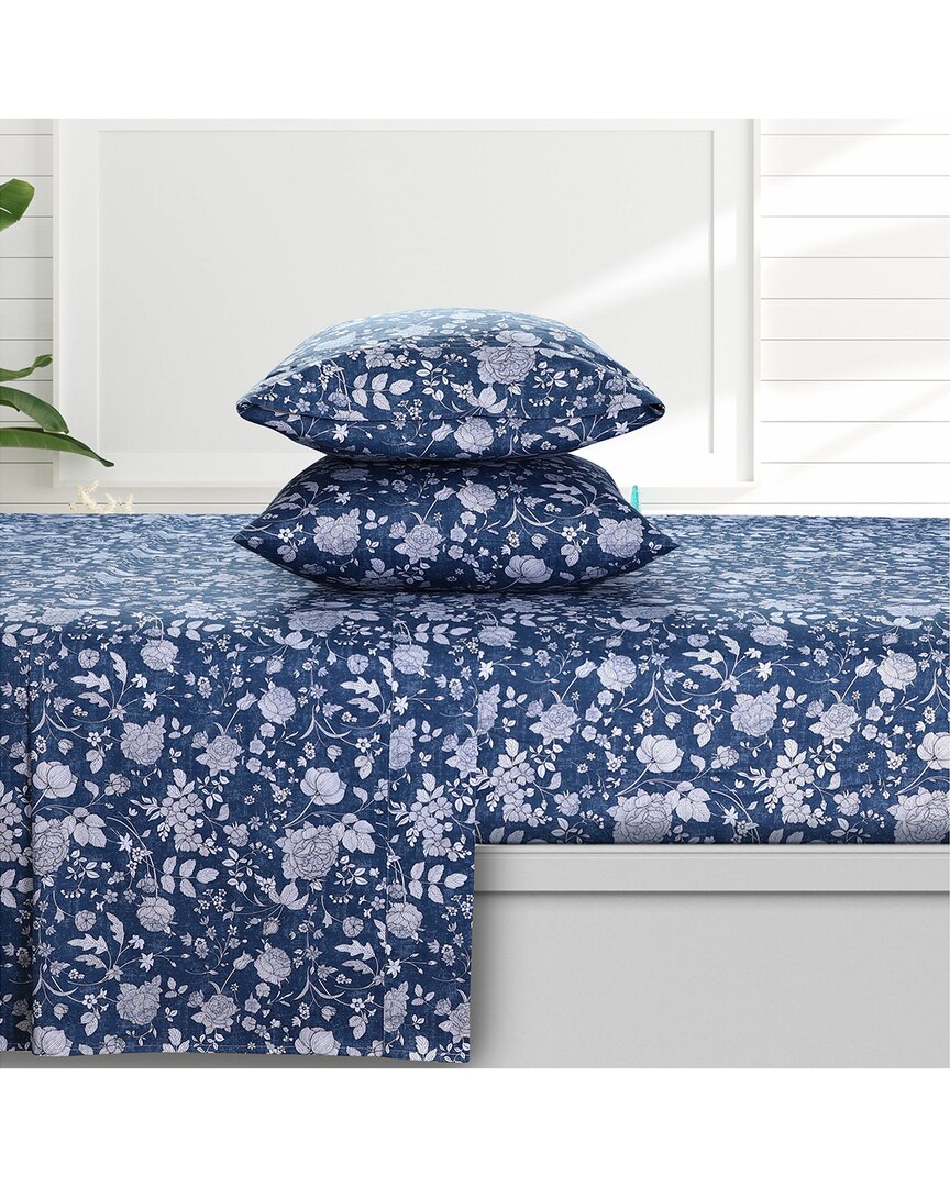 Azores Home Kate 100% Organic Cotton Deep Pocket Sheet Set In Blue