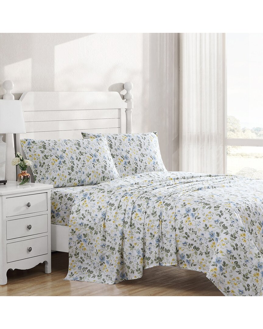 Laura Ashley Meadow Floral 100% Cotton 300 Thread Count Sateen Sheet Set In Blue