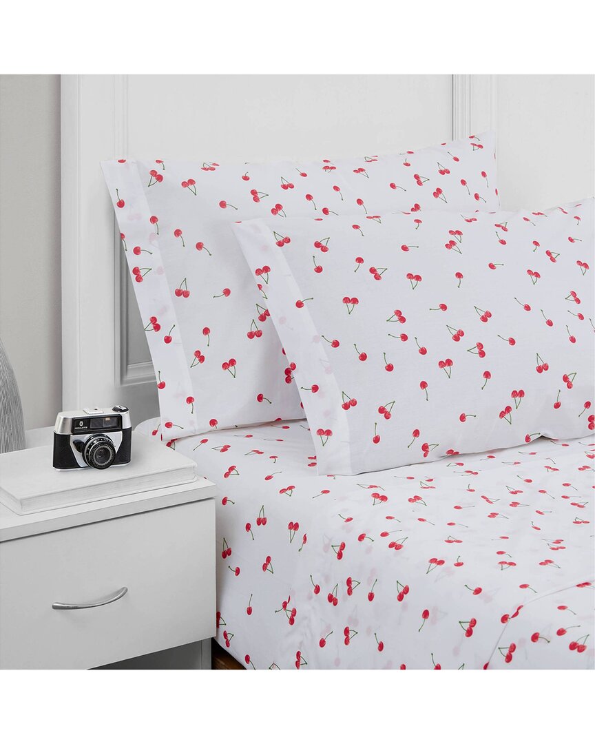 Poppy & Fritz Cherries 100% Cotton Percale Sheet Set In Red