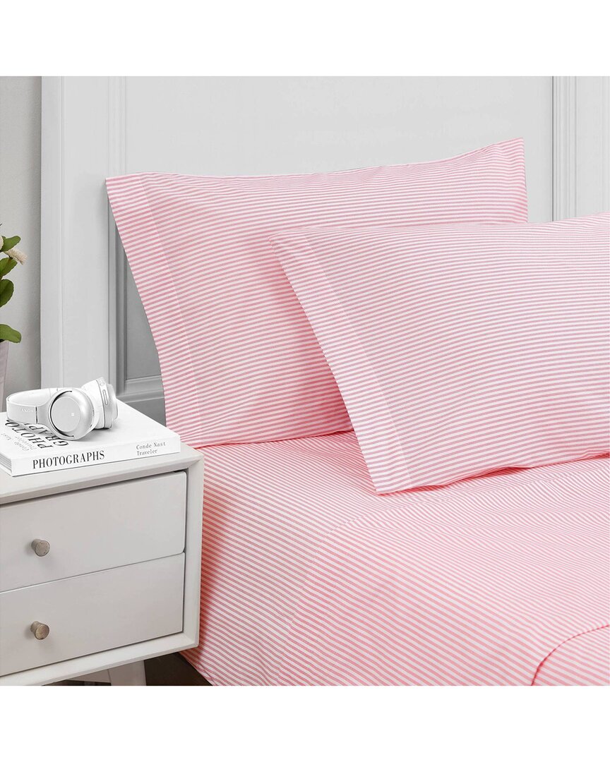 Poppy & Fritz Oxford Stripe 100% Cotton Percale Sheet Set In Pink