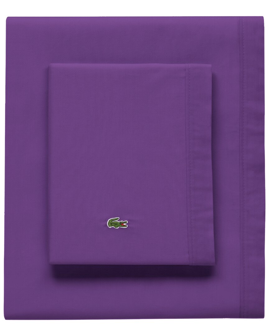 Lacoste Percale Solid Sheet Set In Purple