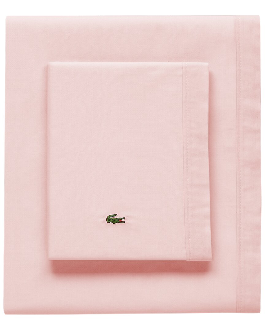 Lacoste Percale Solid Sheet Set In Pink