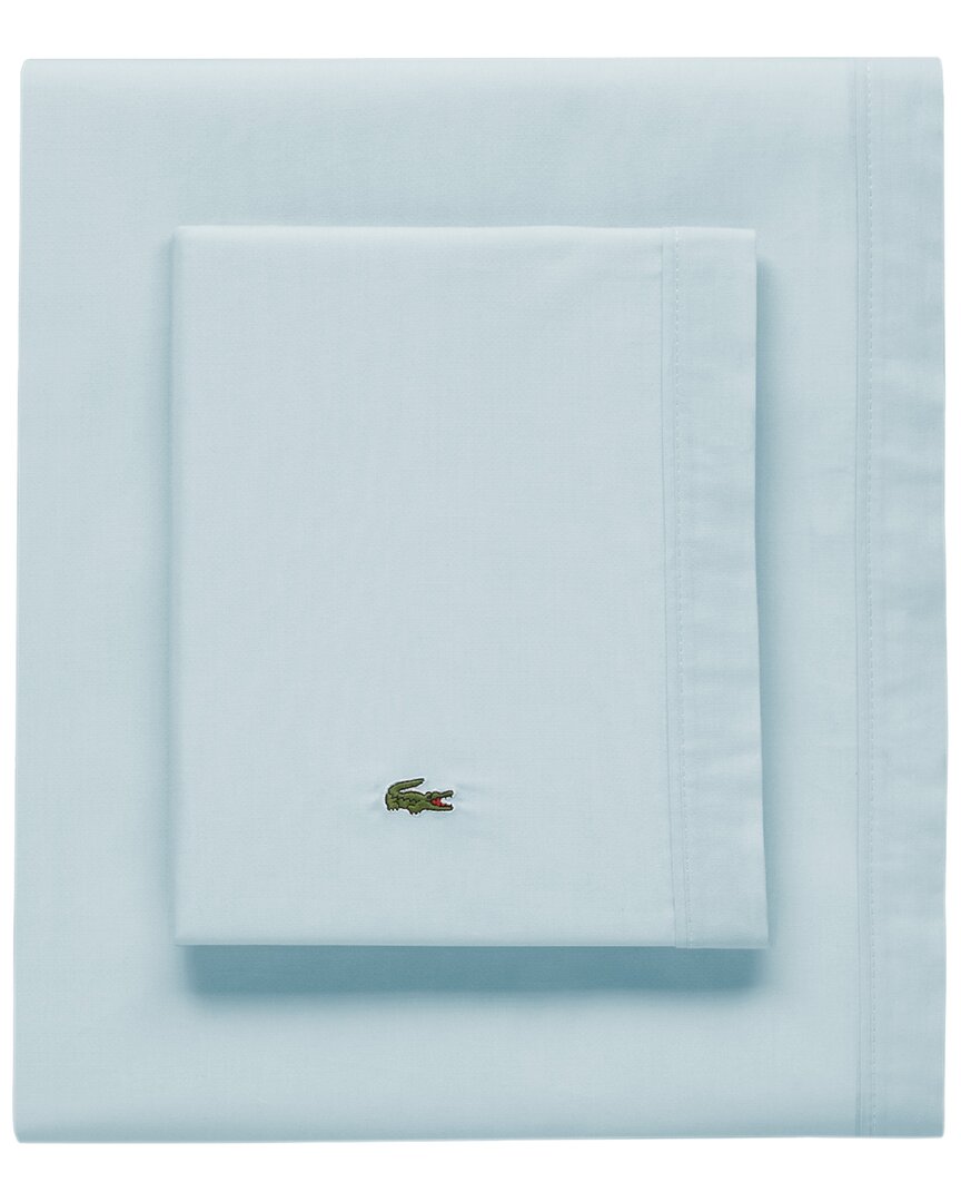 Lacoste Percale Solid Sheet Set In Aqua