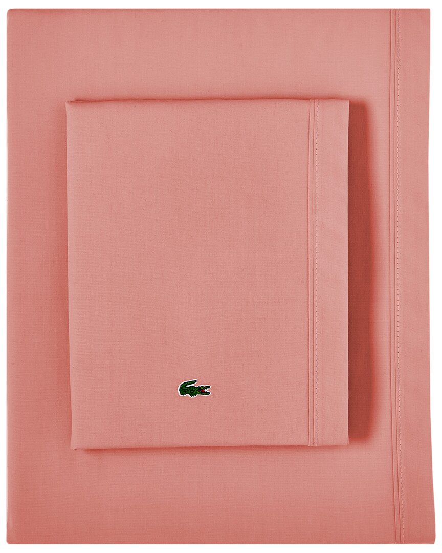 Lacoste Percale Solid Sheet Set In Brown