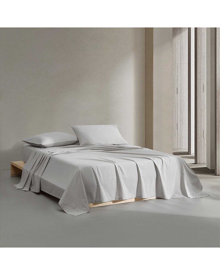 Calvin Klein 200 Thread Count Solid Enhanced Cooling Cotton Percale Sheet Set In Gray